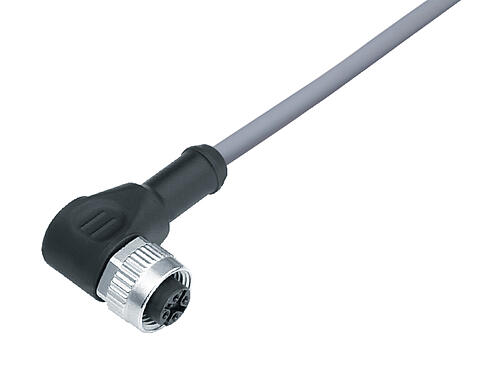 Illustration 77 3434 0000 20004-0200 - M12 Female angled connector, Contacts: 4, unshielded, moulded on the cable, IP69K, UL, PVC, grey, 4 x 0.34 mm², 2 m