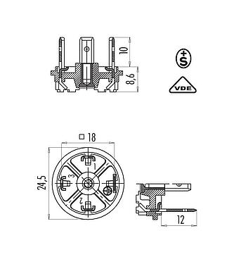 比例图 设备插头, 极数: 2+PE, 非屏蔽, 焊接, IP40 不带密封圈, VDE, ESTI+