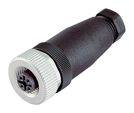 Illustration M12 Female cable connector, Contacts: 4, 6.0-8.0 mm, unshielded, crimping (Crimp contacts must be ordered separately), IP67, UL 2238