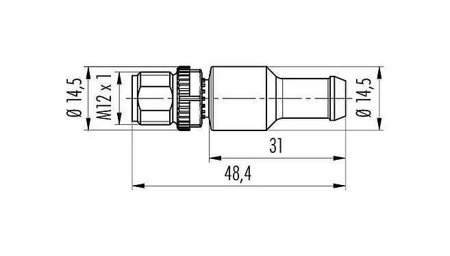 Výkres v měřítku M12 Ukončovací zástrčka, : 5, nestíněný, IP69K, CAN-Bus