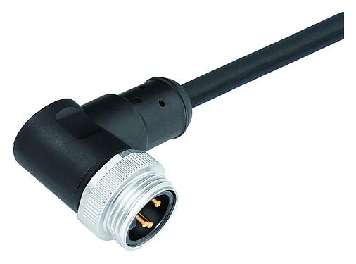 Illustration 7/8" Connecteur mâle coudé, Contacts: 4, non blindé, surmoulé sur le câble, IP68, UL 2238, PUR, noir, 4 x 1,50 mm², 2 m