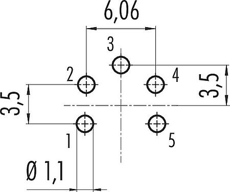 Conductor layout M16 Female panel mount connector, Contacts: 5 (05-a), unshielded, THT, IP67, UL 2238, M18x0,75, Rear mounting