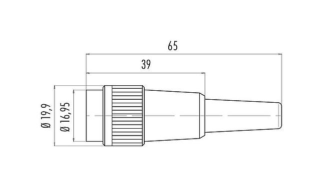 Scale drawing Bayonet Female cable connector, Contacts: 5, 3.0-6.0 mm, unshielded, solder, IP40