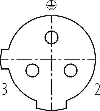 Disposition des contacts (Côté plug-in) M12 Connecteur femelle coudé, Contacts: 2+PE, 4,0-6,0 mm, non blindé, pince à visser, IP67