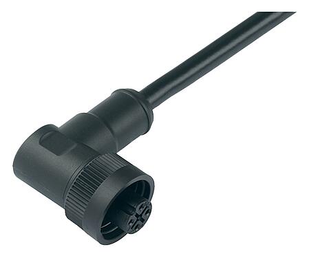 Illustration RD24 Female angled connector, Contacts: 3+PE, unshielded, moulded on the cable, IP67, PVC, black, 4 x 1.50 mm², 2 m