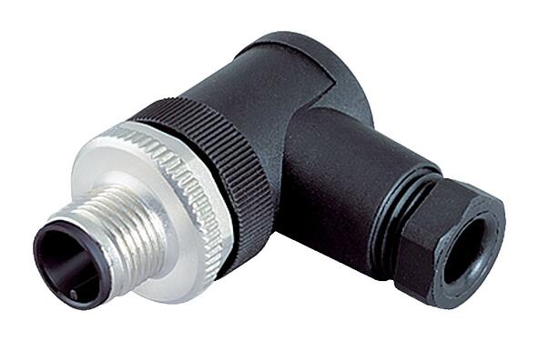 Illustration M12 Male angled connector, Contacts: 4, 4.0-6.0 mm, unshielded, crimping (Crimp contacts must be ordered separately), IP67, UL 2238