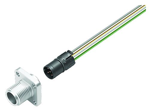 Ilustrace M12 Čtvercová přírubová zátka, : 4, nestíněný, Splétané vodiče, IP69k, IP68, IP67, UL 2238, M3 (4x), Přední montáž, Čtvercové pouzdro 20 mm, polohovatelný