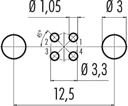 Conductor layout M8 Male panel mount connector, Contacts: 4, shieldable, THT, IP67, M8x1.0, Rear mounting, potted