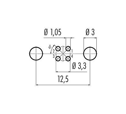 導体レイアウト 86 6321 1121 00404 - M8 オスパネルマウントコネクタ、アングル, 極数: 4, シールド可能, THT, IP67