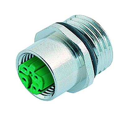 Illustration M12 Female panel mount connector, Contacts: 4, solder, IP67, UL 2238, M16x1.5, Front mounting