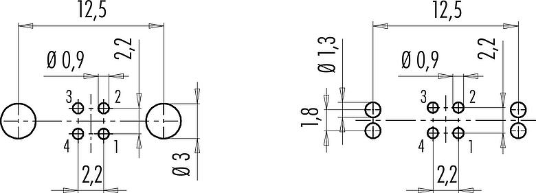導體佈局 M9 針頭法蘭座, : 4, 可接遮罩, THT, IP67, M12x0.5, 後壁安裝, 模压