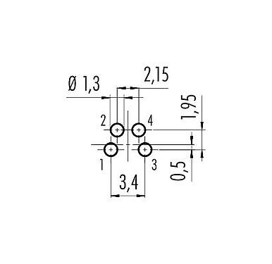 Disposizione dei conduttori 86 6819 0000 00704 - M8 Connettore maschio a pannello, Numero poli: 4, non schermato, THT, IP67