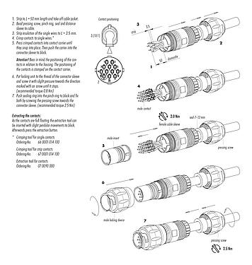 Istruzioni di montaggio Baionetta Connettore cavo femmina, Numero poli: 12, 7,0-13,0 mm, non schermato, crimpare (I contatti a crimpare devono essere ordinati separatamente), IP68/IP69K, UL 2238, VDE, UV-Beständig