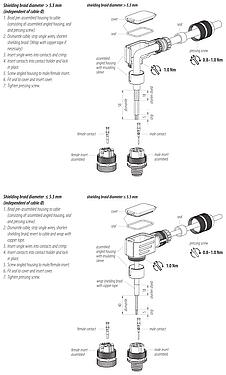 Assembly instructions M12 Female angled connector, Contacts: 4, 6.0-8.0 mm, shieldable, crimping (Crimp contacts must be ordered separately), IP67, UL 2238
