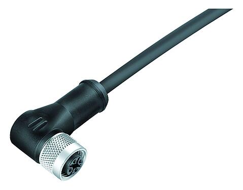 Illustration M12 Female angled connector, Contacts: 12, shielded, moulded on the cable, IP67, UL 2238, PUR, black, 12 x 0.25 mm², 5 m