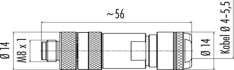 Maßzeichnung M8 Kabelstecker, Polzahl: 4, 4,0-5,5 mm, schirmbar, schraubklemm, IP67, Irisfeder