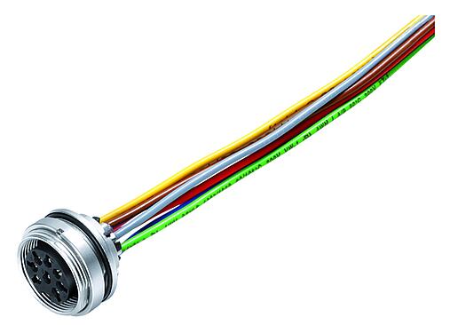 Illustration M16 Female panel mount connector, Contacts: 8 (08-a), unshielded, single wires, IP68, UL 2238, AISG compliant, M18x0,75, Rear mounting