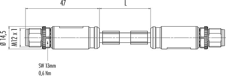 比例圖 M12 連接線束 - 2針頭電纜連接器, : 8, 遮罩, 預鑄電纜, IP67, UL, PUR, 綠色, AWG 26/7, 5m