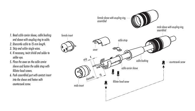 Instrução de montagem M16 Plugue de cabo, Contatos: 5 (05-a), 3,0-6,0 mm, desprotegido, solda, IP40