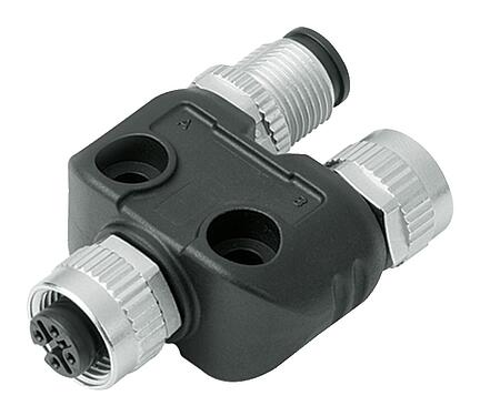Abbildung M12 Zweifachverteiler, Y-Verteiler, Stecker - 2 Dosen, Polzahl: 4, ungeschirmt, steckbar, IP68, UL 2238
