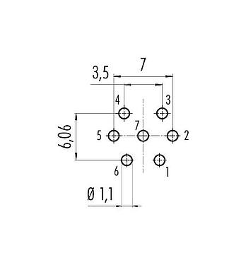 Leiterplattenlayout M16 Flanschdose, Polzahl: 7 (07-a), ungeschirmt, THT, IP40, M18x0,75, Rückwandmontage