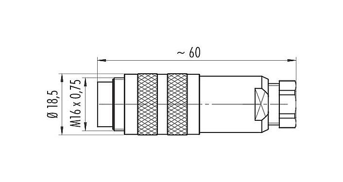 Scale drawing M16 Male cable connector, Contacts: 5 (05-a), 4.0-6.0 mm, shieldable, screw clamp, IP67, UL 2238