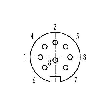 Disposition des contacts (Côté plug-in) M16 Embase femelle, Contacts: 8 (08-a), non blindé, sertir (Les contacts à sertir doivent être commandés séparément), IP40, M18x0,75, Montage mural arrière