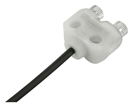 Abbildung M8 Zweifachverteiler, Y-Verteiler, Polzahl: 3, ungeschirmt, am Kabel angespritzt, IP68, UL 2238, PUR, schwarz, 4 x 0,25 mm², mit LED PNP, 2 m
