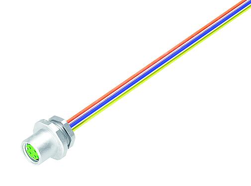 Ábrák M8 panelre szerelhető foglalat, : 4, árnyékolatlan, sodrott vezeték, IP67, M8x1,0, elülső rögzítés