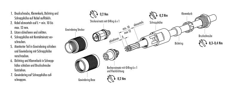 Montageanleitung 99 0409 00 04 - M9 Kabelstecker, Polzahl: 4, 3,5-5,0 mm, ungeschirmt, löten, IP67