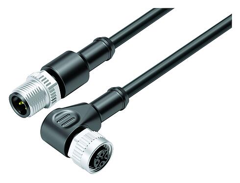 Illustratie M12 Verbindingskabel kabelstekker - female haakse connector, aantal polen: 5, onafgeschermd, aan de kabel aangegoten, IP68/IP69K, UL 2238, PUR, zwart, 5 x 0,34 mm², 1 m