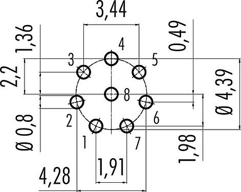 导体结构 Snap-in 快插 孔头法兰座, 极数: 8, 非屏蔽, THT, IP67, UL 2238, M8x0,75, 板前安装