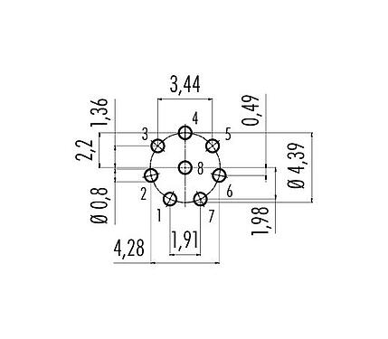 Disposizione dei conduttori 99 9228 090 08 - Snap-In Connettore femmina a flangia, Numero poli: 8, non schermato, THT, IP67, UL