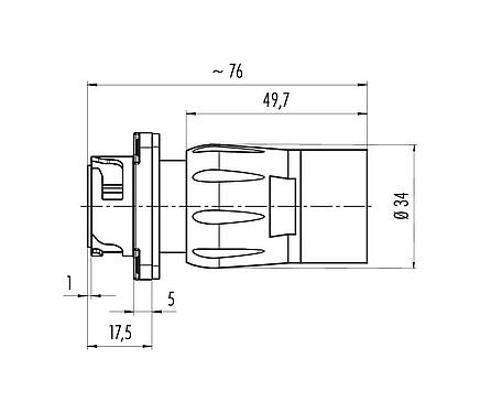 Scale drawing 09 6491 100 05 - Bayonet Male panel mount connector, Contacts: 4+PE, unshielded, crimping (Crimp contacts must be ordered separately), IP68/IP69K, UL, VDE