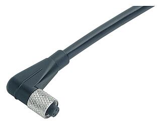 M5 Tomada angular, Contatos: 4, desprotegido, moldado no cabo, IP67, UL 2238, M5x0,5, PUR, preto, 4 x 0,25 mm², 5 m