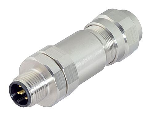 Illustration M12 Male cable connector, Contacts: 4, 5.5-8.6 mm, shieldable, screw clamp, IP69K, UL 2238, stainless steel, with shielding ring