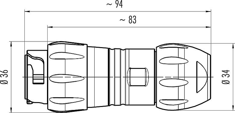 Disegno in scala Baionetta Connettore cavo maschio, Numero poli: 12, 7,0-13,0 mm, non schermato, crimpare (I contatti a crimpare devono essere ordinati separatamente), IP68/IP69K, UL 2238, VDE, UV-Beständig