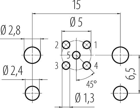 Disposition du conducteur M12 Encastrable mâle, Contacts: 5, non blindé, THT, IP67