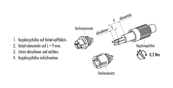 Montageanleitung Snap-In Kabeldose, Polzahl: 5, 3,6 mm, ungeschirmt, löten, IP40