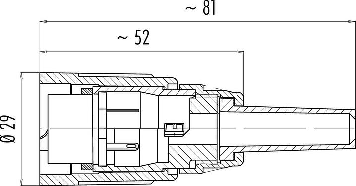 Dessin coté Baïonnette Connecteur femelle, Contacts: 5, 5,0-8,0 mm, blindable, souder, IP40