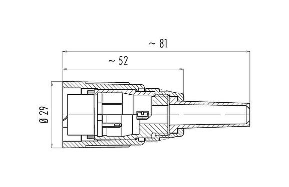 Scale drawing Bayonet Female cable connector, Contacts: 5, 5.0-8.0 mm, shieldable, solder, IP40