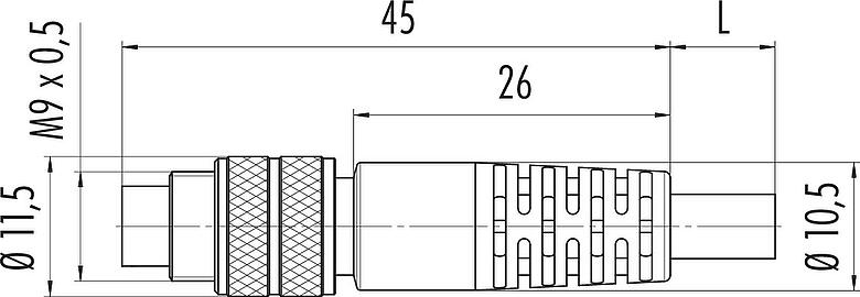 Schaaltekening M9 Kabelstekker, aantal polen: 4, afgeschermd, aan de kabel aangegoten, IP67, PUR, zwart, 5 x 0,25 mm², 2 m