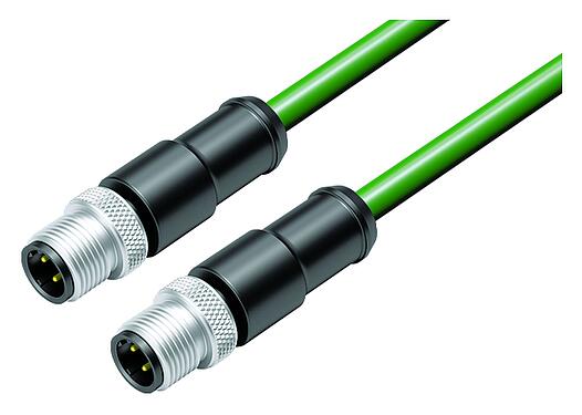 Abbildung M12 Verbindungsleitung 2 Kabelstecker, Polzahl: 4, geschirmt, am Kabel angespritzt, IP67, UL, Profinet/Ethernet CAT5e, PUR, grün, 4 x AWG 22, 2 m