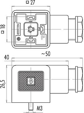 縮尺図 メス電源コネクタ, 極数: 3+PE, 8.0-10.0mm, 非シールド, ねじ圧着, シールなしのIP40, UL, ESTI+, VDE, PG 11