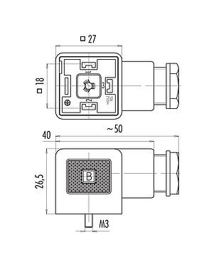 Dessin coté Embase femelle pour appareils, Contacts: 2+PE, 3,0-10,0 mm, non blindé, pince à visser, IP40 sans joint, UL, ESTI+, VDE, M16x1,5