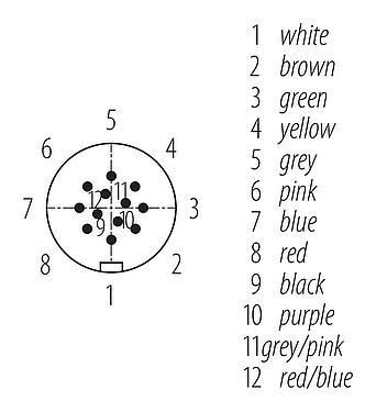 觸點排列 Snap-in 快插 直頭針頭電纜連接器, : 12, 非遮罩, 預鑄電纜, IP67, UL 2238, PUR, 黑色, 12x0.25mm², 2m