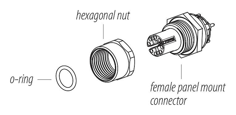 Instrução de montagem M12 Soquete de flange, Contatos: 8, blindável, THT, IP67, UL, M12x1,0, Montagem frontal, moldado
