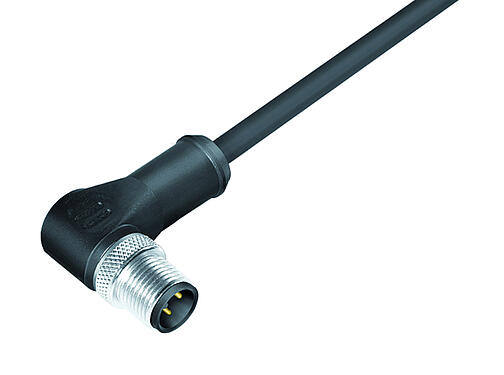 Illustration 77 3527 0000 50703-0200 - M12 Male angled connector, Contacts: 3, shielded, moulded on the cable, IP67, UL, PUR, black, 3 x 0.34 mm², 2 m