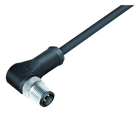 Ilustracja M12 Męskie złącze kablowe kątowe, Kontaktów: 5, ekranowany, formowane wtryskowo na kablu, IP67, UL 2238, PUR, czarny, 5 x 0,25 mm², 5 m