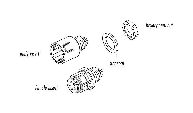 Component part drawing 99 9215 400 05 - Snap-In Male panel mount connector, Contacts: 5, unshielded, solder, IP67